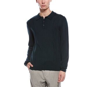 Bruno Magli Mens  Cable Front Merino Wool Polo Sweater, Green